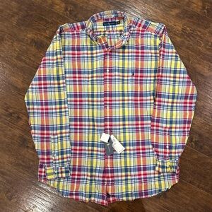 NWT Polo Ralph Lauren Plaid Multicolor Button up men's XLT Tall (Description)